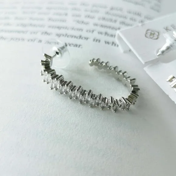 NEW Kendra Scott Juliette Silver White Crystal Oval Hoop Earrings - Picture 2 of 3